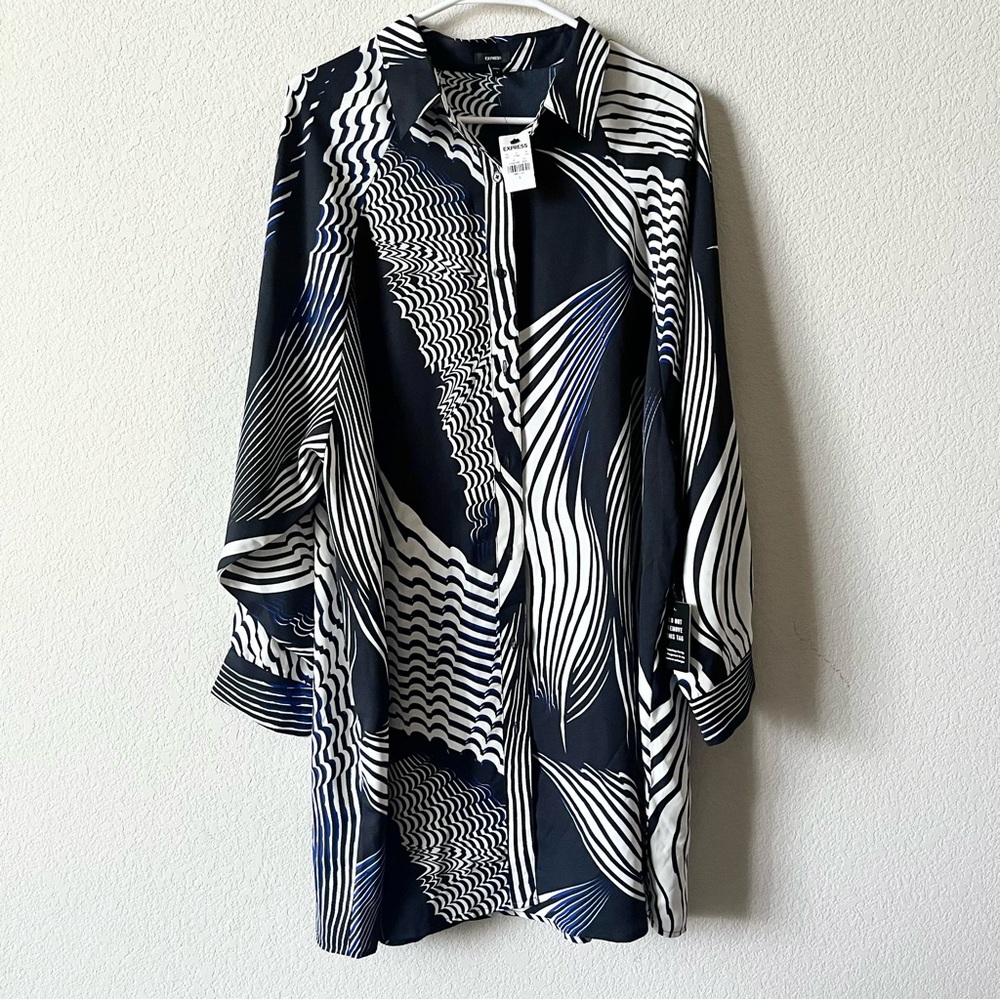 NWT Express Business Casual Contemporary Long Sleeve Abstract Shirt Dress L